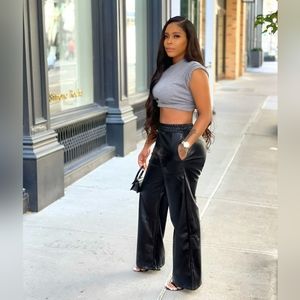 Black Leather Wide Leg Pants